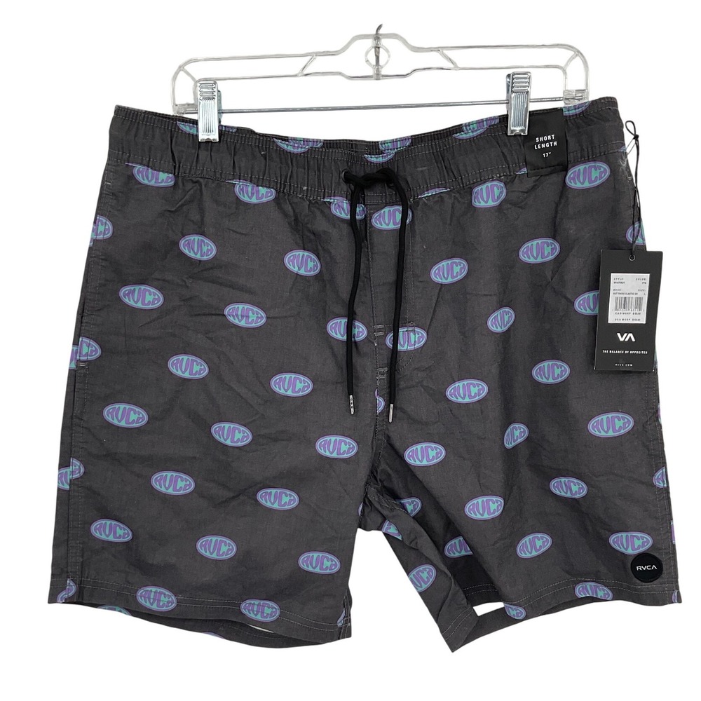RVCA Black Swim Board Shorts with Purple Accents